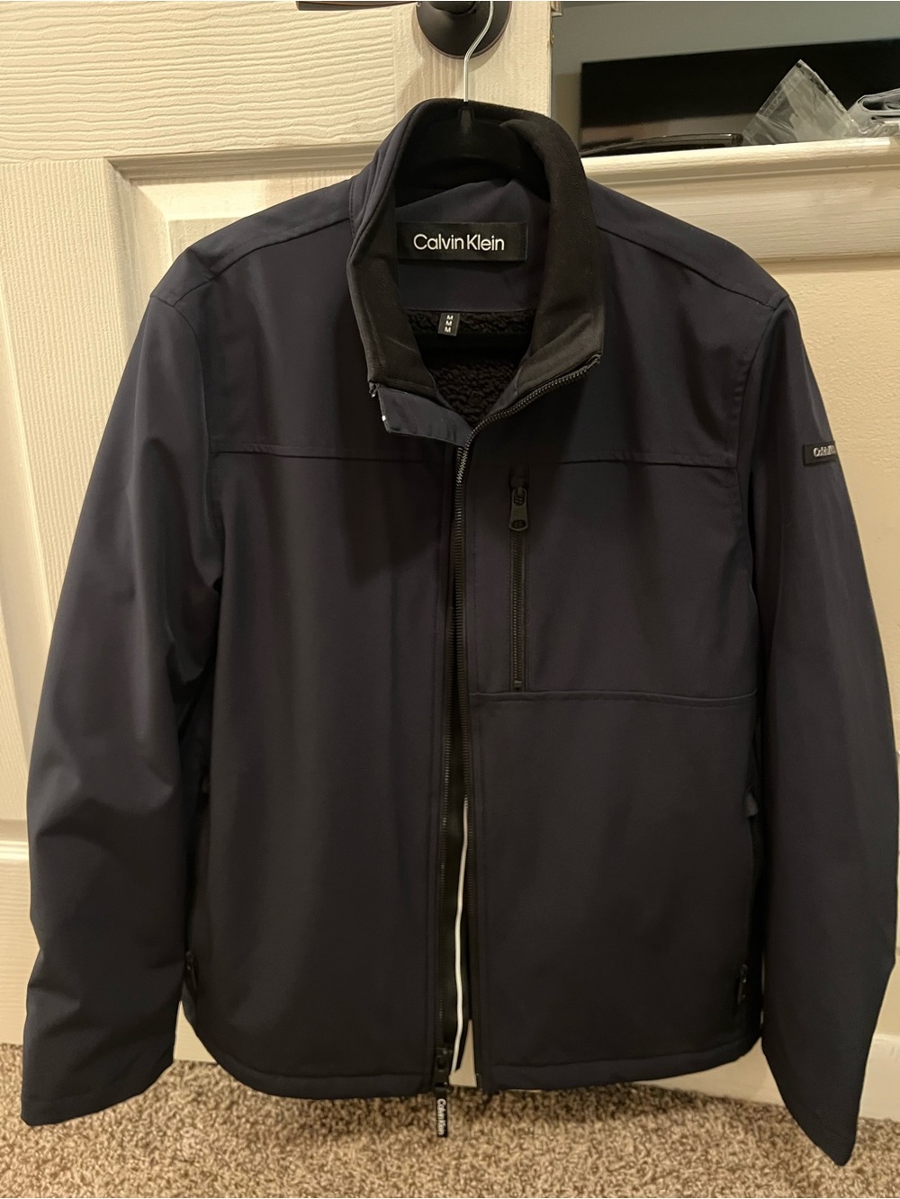 Calvin Klein Men's Dark Navy Zip-Front Fleece lined coat